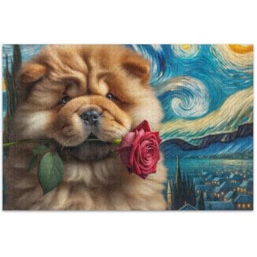 Imagem de Quebra-cabeça Noite Estrelada Chow Chow Cachorro 500 Peças Adultos Família Elefante Branco Presentes Exclusivo Quebra-cabeça Presentes Arte Floral Animal, 50 x 35 centímetros