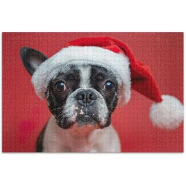 Imagem de Um lindo quebra-cabeça de cachorro Boston Terrier usando um Papai Noel para adultos, 1000 peças, natureza, animal, arte, quebra-cabeça, exclusivo, elefante branco, 75 x 40 cm