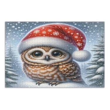 Imagem de Quebra-cabeça fofo de coruja de Natal para adultos, 500 peças, quebra-cabeças grandes para adultos com letras nas costas