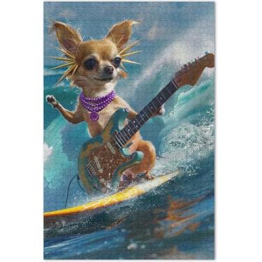 Imagem de Quebra-cabeça de guitarra chihuahua com cachorro fofo, 500 peças para adultos, divertido, bobo, exclusivo, jogo de arte