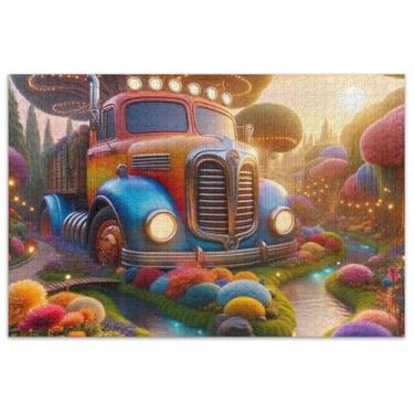 Imagem de Quebra-cabeças de fantasia de desenho animado caminhão jardim adulto 1000 peças presentes de festa elefante branco natureza quebra-cabeças família brinquedo arte