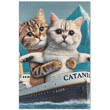 Imagem de Quebra-cabeça de gatinho engraçado com estampa de gato para adultos 500 peças presentes quebra-cabeças coloridos flores pintura animal, 50 x 35 centímetros