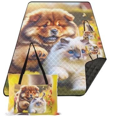 Imagem de TSENQUE Bonito Ragdoll Chow Chow Cachorro Sem Areia Cobertor de Praia Impermeável Bonito Cobertor de Piquenique Dobrável Tapete de grama para acampamento ao ar livre 299,7 cm x 203,2 cm