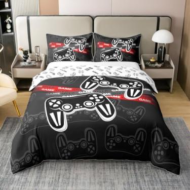 Imagem de Feelyou Capa de edredom Gamer 100% algodão, tamanho solteiro, para meninos e meninas, conjunto de cama respirável, macio, videogames, 2 peças, decoração de quarto, microfibra com fecho de zíper