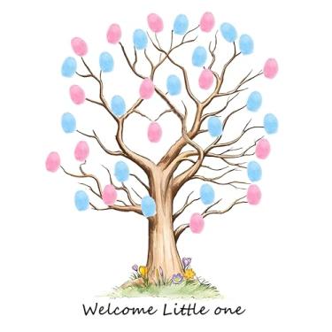 Imagem de EinNana Livro de visitas em tela de árvore de impressão digital revelação de gênero, decorações de chá de bebê, pintura pendurada com impressão digital, suprimentos de festa (A, 1)