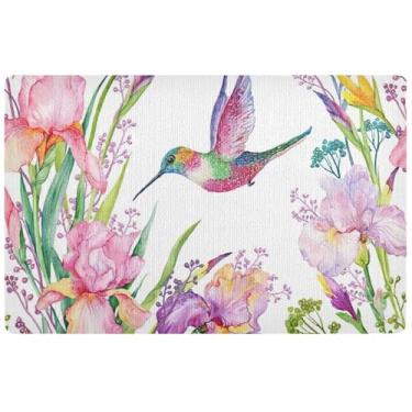 Imagem de TSENQUE Tapete de porta personalizado com estampa de flores beija-flores tapete de entrada externa para Halloween, decoração de porta da frente tapetes de entrada laváveis para dentro de casa 81 x 50