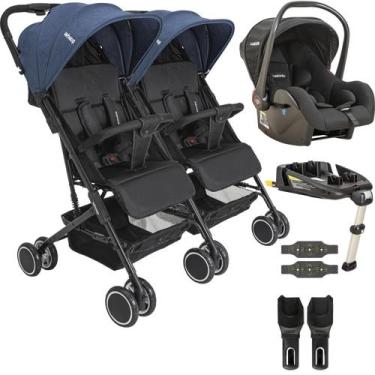Imagem de Carrinho Kiddo de Gemeos Bebe Conforto Base ISOFIX Mascote Marinho