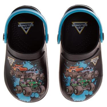 Imagem de Sandálias para meninos Monster Jam Clog Grave Digger Megalodon El Toro Loco Deslizantes Fechados com Alça Traseira Tamanhos: 5-10 Criança 11-12 Criança Pequena, Preto/azul, 11-12 Little Kid