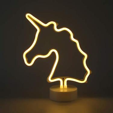 Imagem de LUMINARIA LED NEON FESTA UNICORNIO ABAJUR COM BASE A PILHA 3xAA (Amarelo)