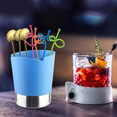 Imagem de GLOGLOW Caixa Organizadora de Talheres de Aço Inoxidável, Recipiente de Itens, Armazenamento de Alta Capacidade para Canudos, Garfos, Colheres, 12x14,2x16,8 Cm, para Restaurantes, Cafeterias, (Azul)