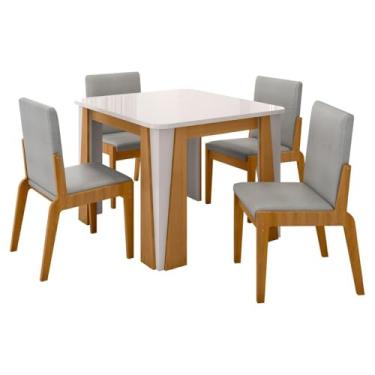 Imagem de Kit Mesa de Jantar Opera com 4 Cadeiras Sinfonia em Linho Naturale/off White/cinza