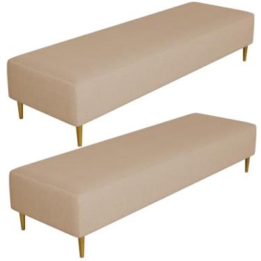 Imagem de Kit 02 Puffs Decorativo Sala de Estar Bali W01 Pés Palito 210x60cm Linho Bege Escuro - Lyam Decor