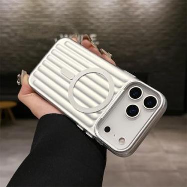 Imagem de SFDSUH Capa de luxo com padrão ondulado, carregamento magnético sem fio e acabamento fosco na parte traseira para iPhone 16 (para iPhone 16/Prata)