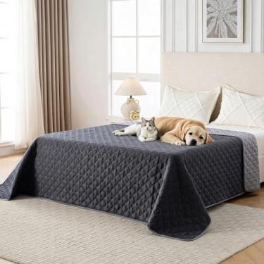 Imagem de FunFurry Cobertor impermeável 100% frente e verso, capa de sofá para cães lavável, capa de cama reversível para cães, protetor de móveis de sofá. (cinza escuro e claro, 203 x 251 cm - 1 pacote)
