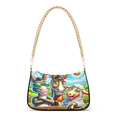 Imagem de Linda bolsa de ombro com estampa de lhama de burro de fazenda, bolsa feminina Hobo para uso diário e festa