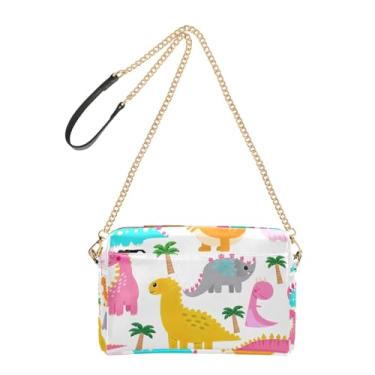 Imagem de Joitme Bolsa feminina tiracolo fofa, colorida, dinossauros divertidos, bolsa para celular, alça de corrente, bolsa de ombro de couro PU