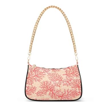 Imagem de Bolsa de ombro com corrente estética coral de desenho animado, bolsa feminina com estilo embreagem, bolsa Hobo média para roupas diárias e festas