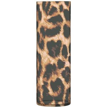 Imagem de Vaso de plástico grande com design de leopardo de pele de animal, vasos de flores cilíndricos fofos para buquê, decoração exclusiva de casa, estética, 30 cm x 9,9 cm