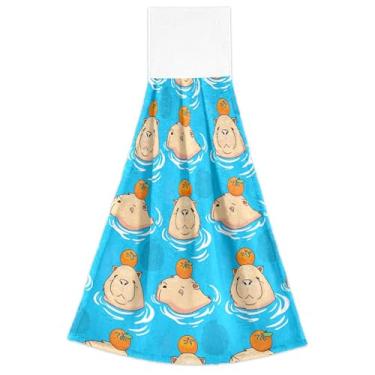 Imagem de Joitme Toalhas de mão para pendurar no outono, lindas toalhas de banheiro azul capivara, conjunto de 2, toalha de cozinha de outono altamente absorvente, fofa, 46 x 35 cm