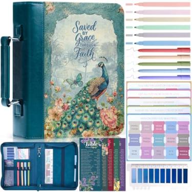 Imagem de XKDOUS Kit de 24 bolsas bíblicas grande capa bíblica com alça, bolsa organizadora de materiais de estudo, bolsa de couro para transporte de livros, presentes de Natal para mulheres homens e mulheres