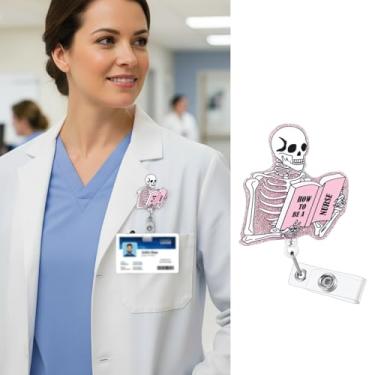 Imagem de Suporte decorativo retrátil para carretel de crachá com clipe jacaré para uso de cartão de visita de funcionários do escritório (clipe de caveira)