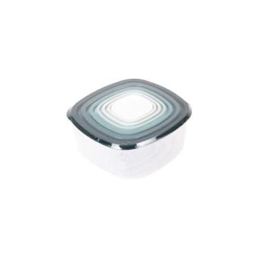 Imagem de Conjunto 7 Potes Quadrados de Plástico com Tampa Hermética, Livre de BPA, Transparente com Tampas Sortidas, 100ml a 4L, Empilhável