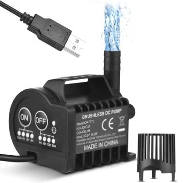 Imagem de Bomba d Água 5V com 4 Marchas de Timer On Off Função Aceleração e Desaceleração Fluxo Máximo 400L H Elevação 9 8ft Cabo Carregamento USB 6 5ft Base Ventosas Alta Potência Econômica para Tanque Lagoa A