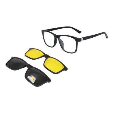 Imagem de Óculos Clipon Sol Armação Masculino Grau Quadrada 3 Em 1