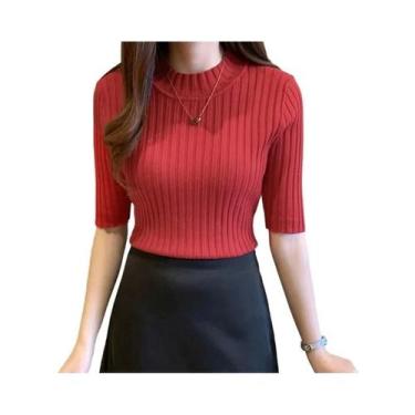 Imagem de Blusa De Malha Feminina De Verão Com Manga Curta, Top Pullover Fashion