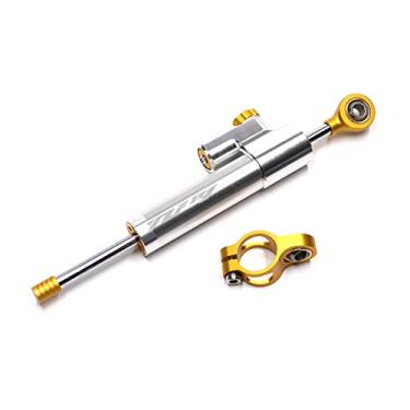 Imagem de HSPTR Estabilizador de direção de amortecedor CNC para motocicleta, controle de segurança invertido linear com suporte para YZF R6 2006-2017 YZFR1 kit de montagem (ouro prateado YZFR1)