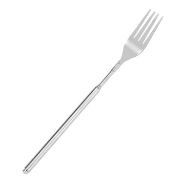 Imagem de Garfo extensível 21 a 64 cm expansível telescópico churrasco aço inoxidável alça longa jantar frutas sobremesa talheres