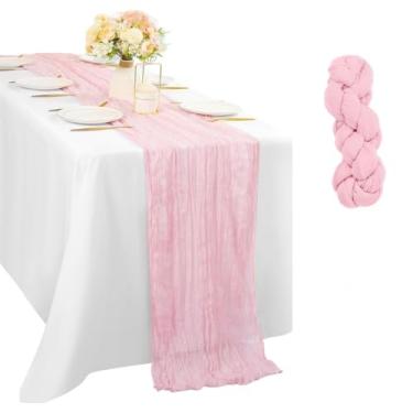 Imagem de Cachecol de mesa com borda de corredor de mesa de voile enrugado de 3 m para decoração de mesa de jantar de casamento, banquete, feriado, feriado, decoração