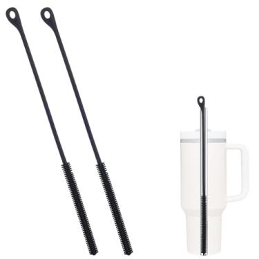 Imagem de Escova de limpeza de canudo de silicone, escova de limpeza de cachimbo extralonga de 24 cm, reutilizável e dobrável, ferramenta de limpeza de tampa de garrafa de bebida para canudos de vidro de metal