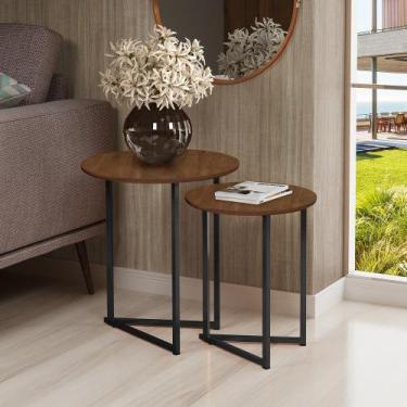 Imagem de Kit 2 Mesinha Redonda Jade Pé De Aço Estilo Industrial Luxo - DTH Impo