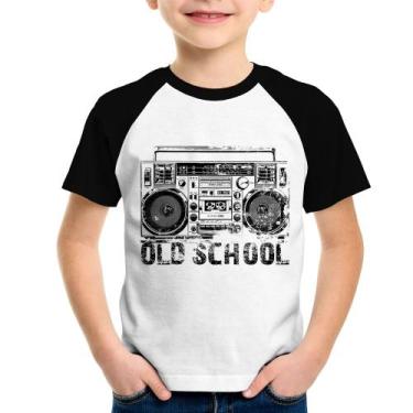Imagem de Camiseta Raglan Infantil Old School Boombox - Foca na Moda, Branco, Pr
