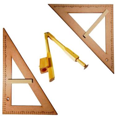 Imagem de Kit Geométrico do Professor MDF PINUS Com 1 Compasso Para Quadro Branc