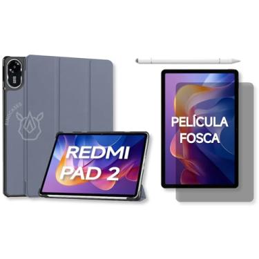 Imagem de Capa para Xiaomi Redmi Pad 2 – Kit Opcional com Película e Caneta - Case Rígida Magnética, Função Sleep/Wake e Suporte Integrado (Cinza-escuro, Capa + Película Fosca + Caneta PREMIUM)
