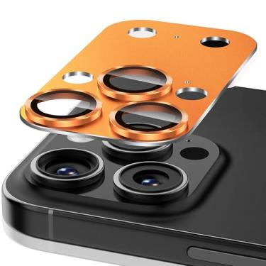 Imagem de Suoman Proteção de lente para iPhone 14 Pro Max/15 Pro Max/16 Pro Max Protetor de câmera, aparência HD, criativo, vidro temperado, protetor de câmera, laranja