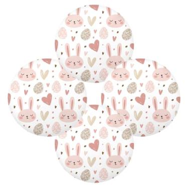 Imagem de Wassud Jogo americano conjunto de 4 tapetes redondos de coelho para cozinha e jantar tapetes laváveis resistentes ao calor para decoração de mesa 39 cm