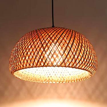 Imagem de Luminária pendente de bambu natural, trançada em rattan, para sala de jantar, estilo retrô, com altura ajustável, ideal para sala de estar, quarto, corredor, restaurante e hotel. 60 cm