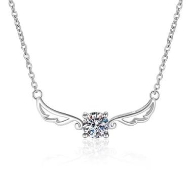 Imagem de Mermerland Joias S925 Prata Esterlina Colar Moissanite Asa de Anjo 50 quilates Pingente Banhado a Ouro Branco para Mulheres