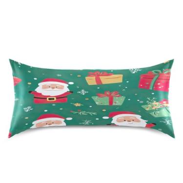 Imagem de Blueangle Linda fronha de cetim de Papai Noel para cabelo e pele, fronha de seda, tamanho king (50,8 x 101,6 cm) - Capas de travesseiro de cetim refrescantes com fecho de envelope (548)