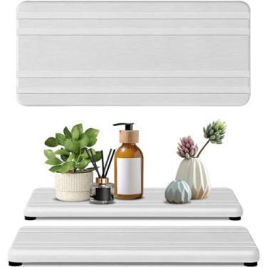 Imagem de 2 peças de bandeja grande de pedra absorvente de água, bandeja de pia de pedra de secagem rápida, porta-copos de diatomita absorvente de água para balcão de banheiro e pia de cozinha, usado para