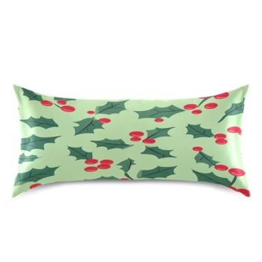 Imagem de Blueangle Fronha de cetim com folhas de azevinho para cabelo e pele, fronha de seda, tamanho king (50,8 x 101,6 cm) - Capas de almofada de cetim refrescantes com fecho de envelope (320)