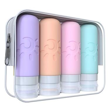 Imagem de Zafit Garrafas de viagem para artigos de higiene pessoal, recipientes de viagem aprovados pela TSA, 85 g, à prova de vazamento, acessórios de viagem líquidos recarregáveis para shampoo condicionador loção sabonete líquido (multicolorido C)