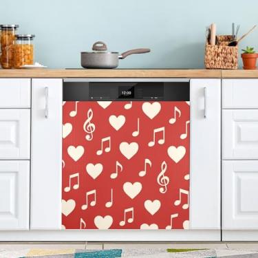 Imagem de ATTX Dia dos Namorados Coração Notas Musicais Capa Ímã Lava-louças | Adesivo decorativo de eletrodomésticos de 58 x 66 cm para armários domésticos e eletrodomésticos #307