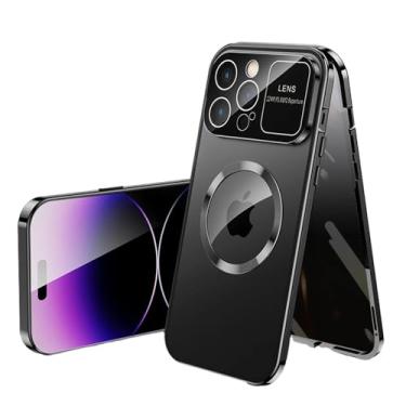 Imagem de Adequado para iPhone 16 15 14 13 12 Pro Max Plus Moldura de metal magnética Janela grande Lente de câmera Vidro de privacidade Pho