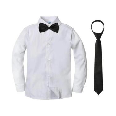 Imagem de Camisa Social Branca De Manga Longa Para Meninos Com Gravata Borboleta