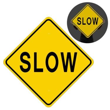 Imagem de MorningRo Sinal lento de 61 x 61 cm de alumínio para canteiro de obras, para área de perigo, material refletivo, grau de engenheiro, placa de entrada de um lado, preto e amarelo