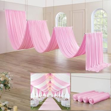 Imagem de Cortinas de teto rosa de 5 pés × 40 pés para festas de casamento, 4 painéis, cortina de teto extra alta de 5 × 40 pés para tenda coberta, sem rugas, elegante cortina de tecido de poliéster para